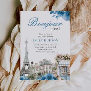 Bonjour Bebe French Blue Baby Dusche Einladung