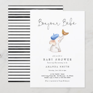 Bonjour Bebe French Elephant Baby Boy Dusche Einladung