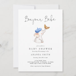Bonjour Bebe French Elephant Baby Boy Showtoile Einladung