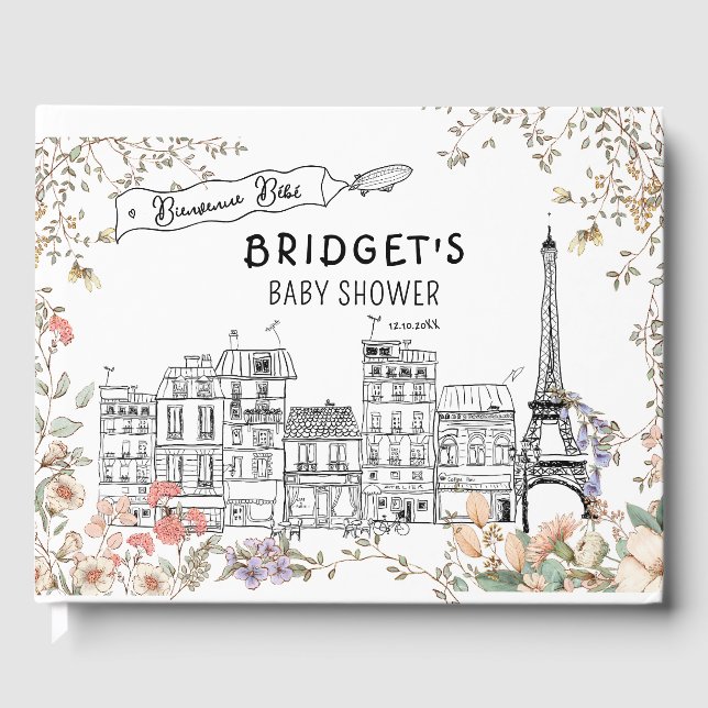 Bonjour Bebe French Gender Neutral Baby Shower Gästebuch (Vorderseite)