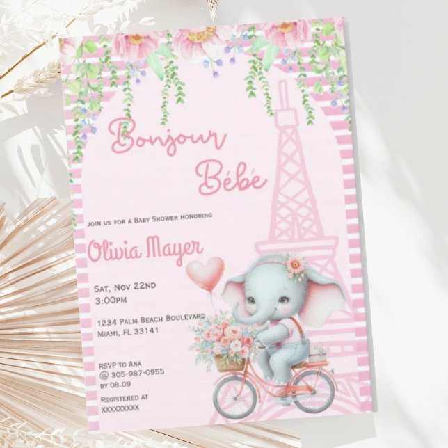 Bonjour Bebe French Paris Elephant Baby Dusche Einladung (Von Creator hochgeladen)