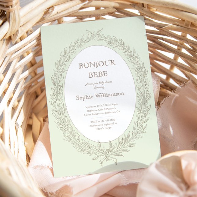 Bonjour Bebe French Patisserie Babydusche Grün Einladung (Von Creator hochgeladen)