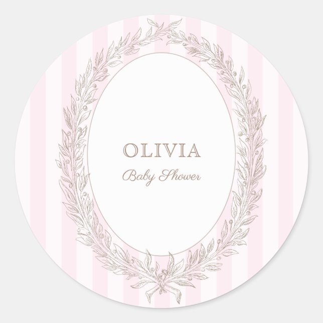 Bonjour Bebe French Patisserie Pink Strip Runder Aufkleber (Vorderseite)