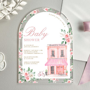 Bonjour Bebe French Pink Parisian Café Baby Showro Acryleinladungen
