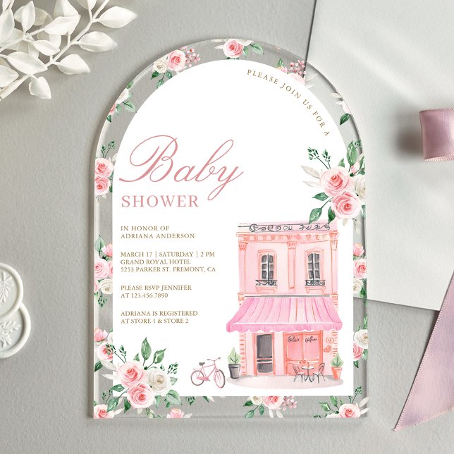Bonjour Bebe French Pink Parisian Café Baby Showro Acryleinladungen (Von Creator hochgeladen)