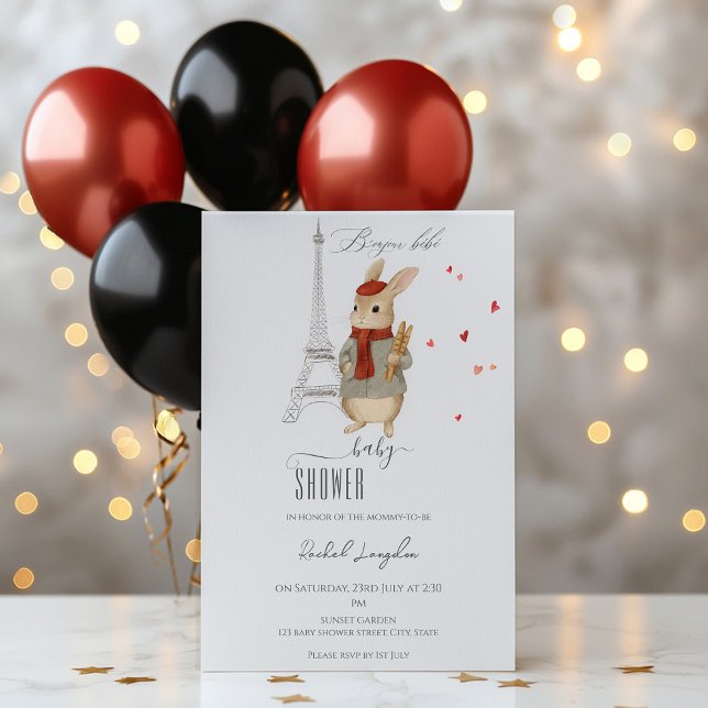 Bonjour Bebe French Rabbit Baby Dusche Einladung (Von Creator hochgeladen)