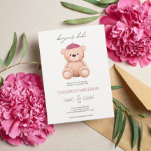 Bonjour Bebe French Watercolor Bear Baby Dusche in