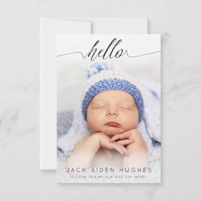 Bonjour bébé garçon fille Cartes photos Faire-part (Devant)