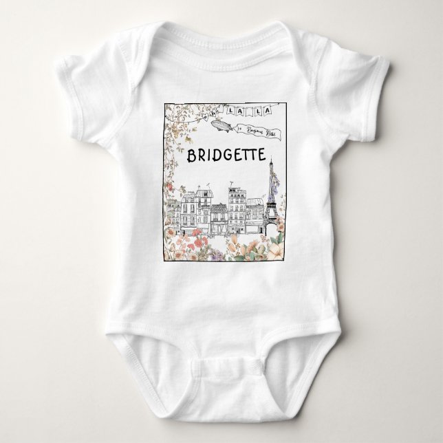 Bonjour Bebe Gender Neutral Baby Shower Geschenk Strampler (Vorderseite)