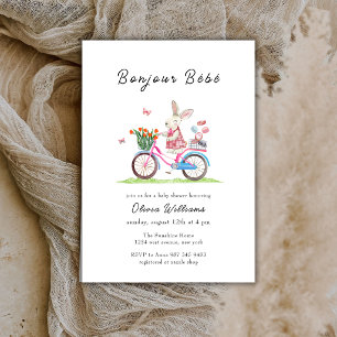 Bonjour Bébé Kaninchen Fahrrad Macarons Baby Showe Einladung