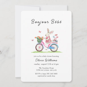 Bonjour Bébé Kaninchen Fahrrad Macarons Baby Showe Einladung