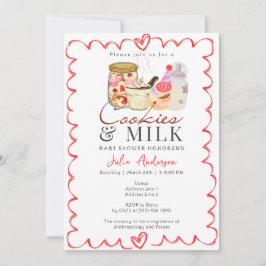 Bonjour Bébé Milch und Cookies Moderne Babydusche Einladung