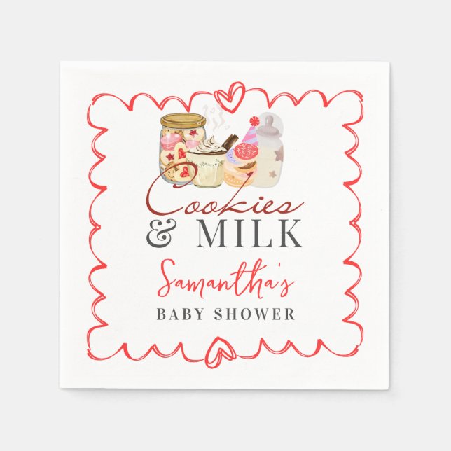 Bonjour Bébé Milch und Cookies Moderne Babydusche Serviette (Vorderseite)