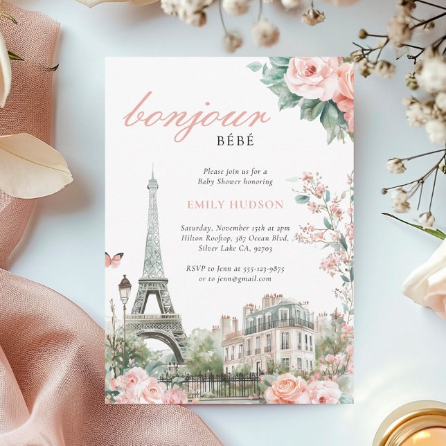 Bonjour Bébé Paris Baby shower français Invitation (Créateur téléchargé)