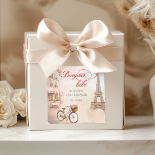 Bonjour Bébé Paris Baby Shower Quadratischer Aufkleber