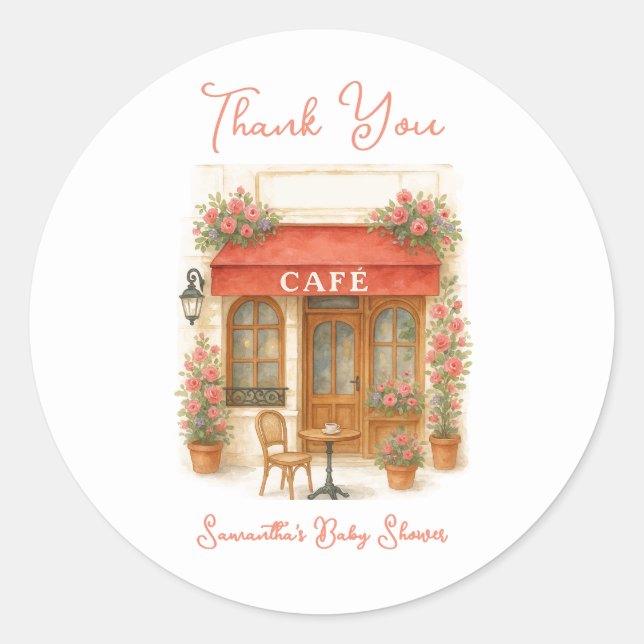 Bonjour Bebe Paris Cafe Baby Dusche Runder Aufkleber (Vorderseite)