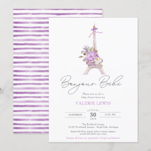 Bonjour Bebe Paris Eiffel Lila Blumendusche Einladung