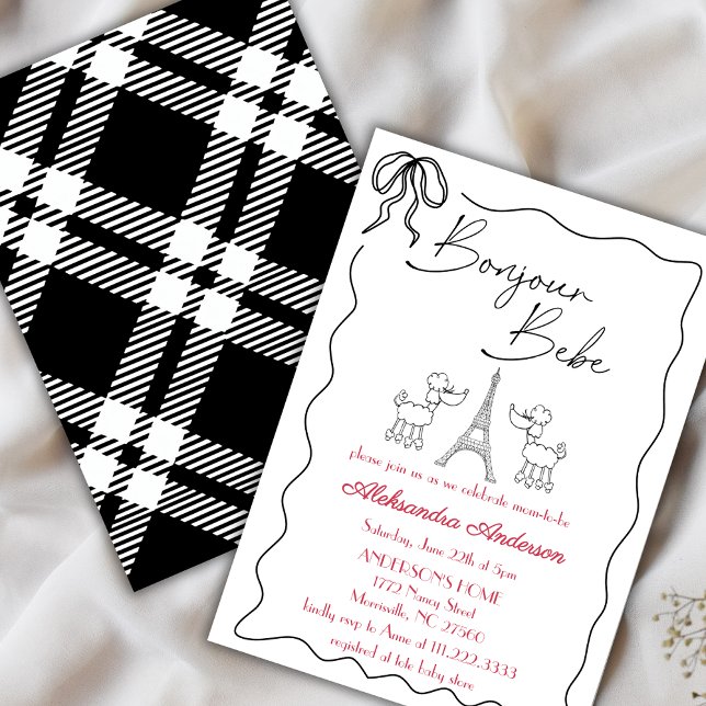 Bonjour Bebe Paris Französisch Babydusche Black Pi Einladung (Von Creator hochgeladen)