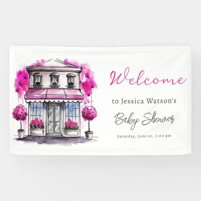 Bonjour Bebe Paris Französisch Pink Black Baby Dus Banner (Horizontal)