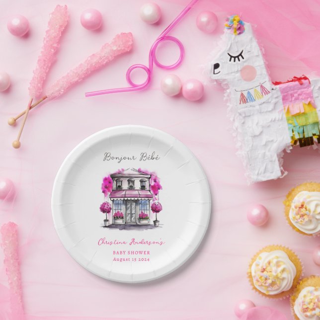 Bonjour Bebe Paris Französisch Pink Black Baby Dus Pappteller (Party)