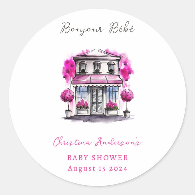 Bonjour Bebe Paris Französisch Pink Black Baby Dus Runder Aufkleber (Vorderseite)
