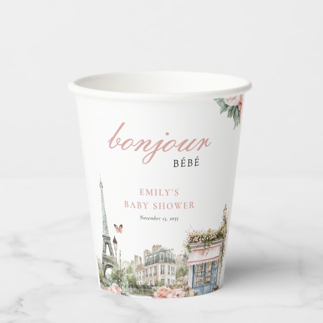 Bonjour Bébé Paris French Baby Shower Pappbecher (Vorderseite)