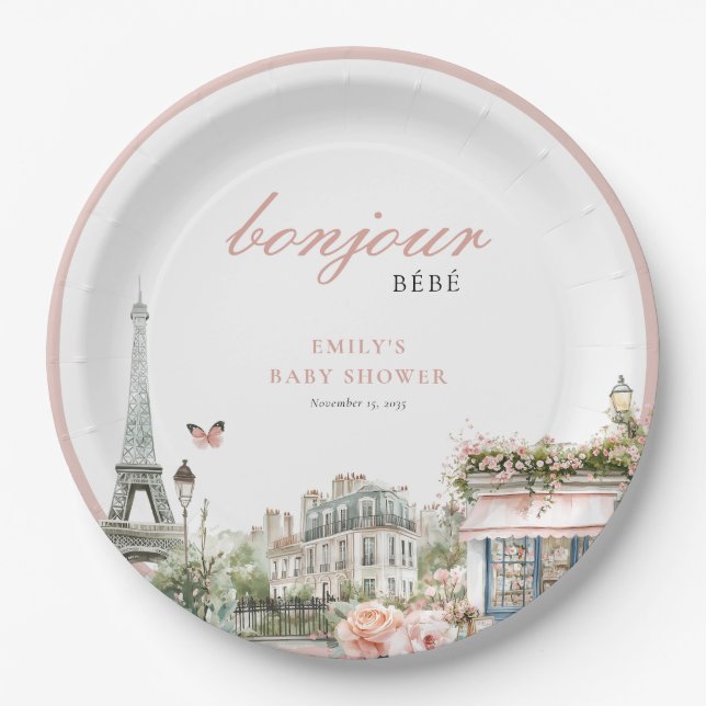 Bonjour Bébé Paris French Baby Shower Pappteller (Vorderseite)