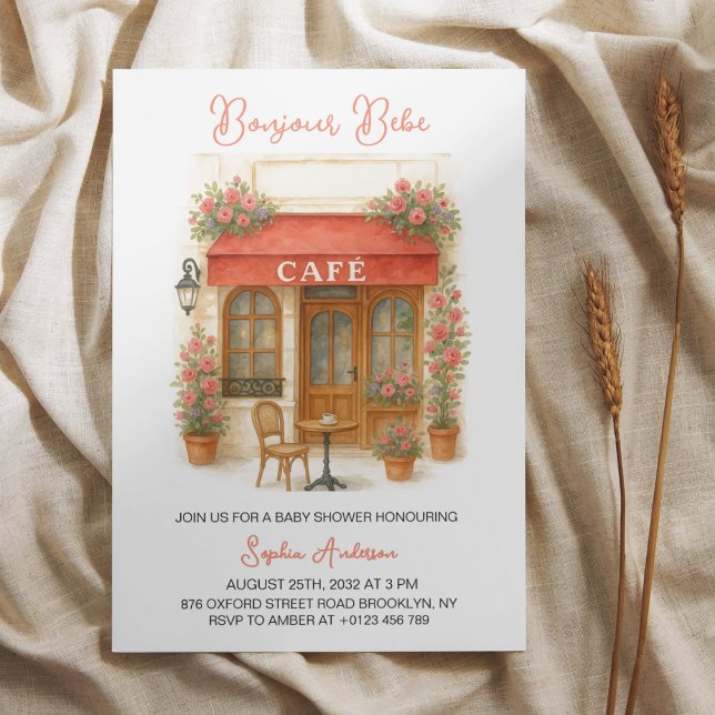 Bonjour Bebe Paris French Café Baby Shower Einladung (Von Creator hochgeladen)