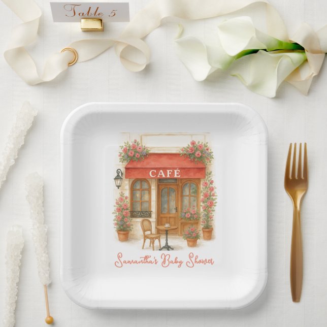 Bonjour Bebe Paris French Café Baby Shower Pappteller (Hochzeit)