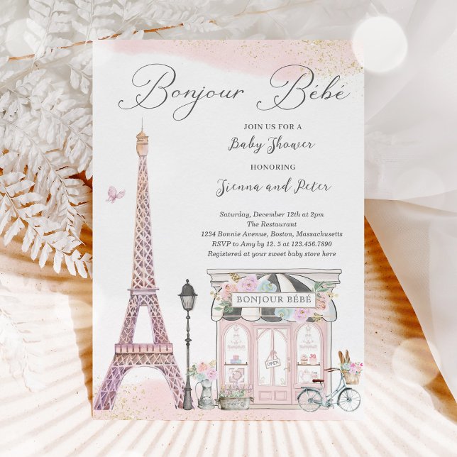 Bonjour Bébé Paris Pariser Babydusche Einladung (Von Creator hochgeladen)