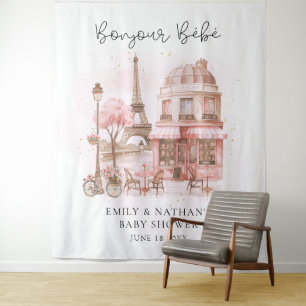 Bonjour Bebe Paris Patisserie Babydusche Hintergru Wandteppich