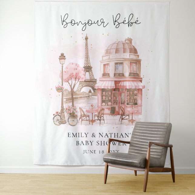 Bonjour Bebe Paris Patisserie Babydusche Hintergru Wandteppich (Beispiel)