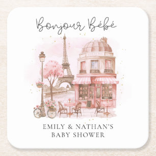 Bonjour Bebe Paris Patisserie Babydusche Rechteckiger Pappuntersetzer