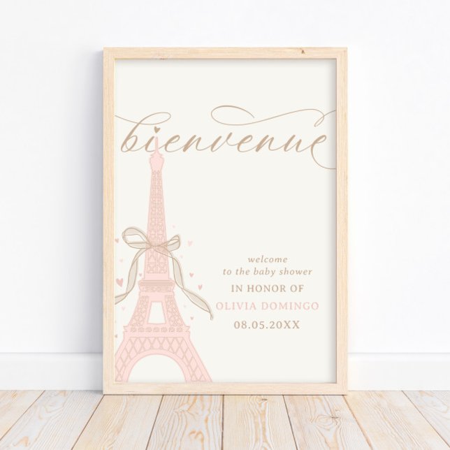 Bonjour Bébé Pink Paris Eiffel Tower Welcome Sign Poster (Von Creator hochgeladen)