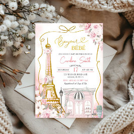 Bonjour Bebe Pink Parisian Café Baby Dusche Einladung