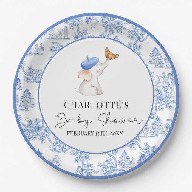 Bonjour Bebe Romantic French Girl Baby Showpap Pappteller (Vorderseite)