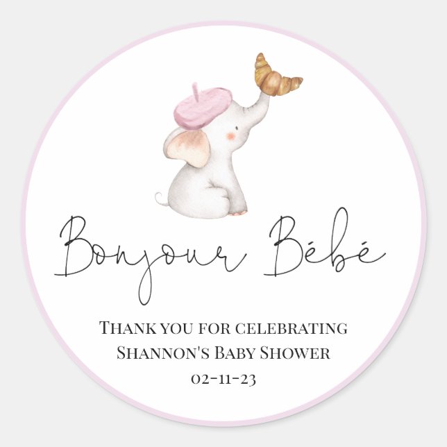 Bonjour Bebe Romantische Französisch Girl Baby Dus Runder Aufkleber (Vorderseite)
