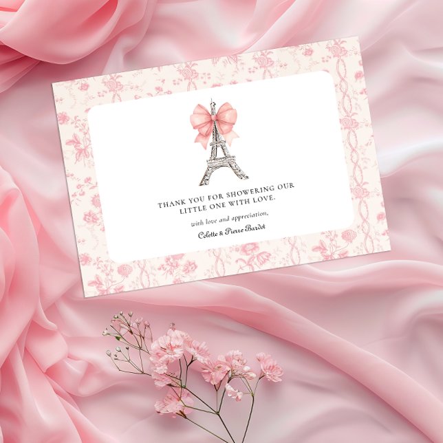 Bonjour Bebe Romantisches Rosa Französisch Danke K Karte (Bon Jour Bebe French Baby Shower Thank You Card )