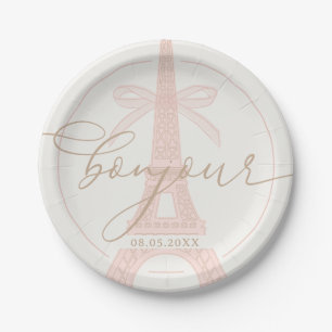 Bonjour Bébé Rosa Paris Eiffelturm Babyparty Pappteller