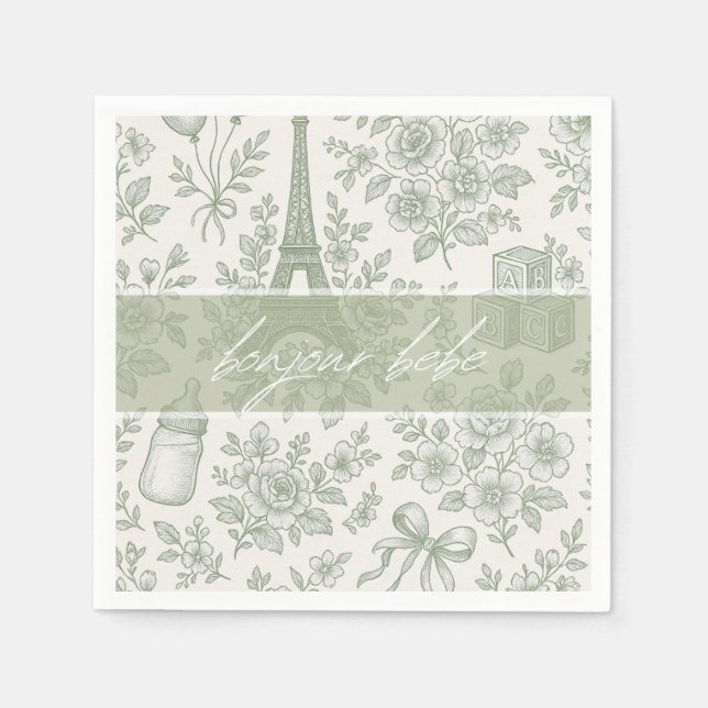 Bonjour Bebe Sage Green Toile Französisch Babydusc Serviette (Vorderseite)