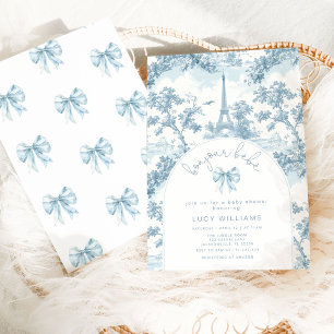 Bonjour Bebe Toile Blaues Band Französische Babypa Einladung