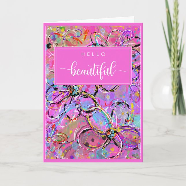 Bonjour belle jolie carte d'anniversaire rose (Devant)