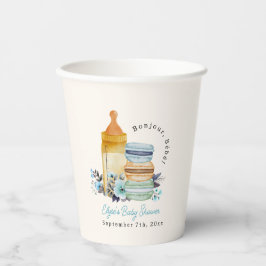 Bonjour Blue Macarons & Milk Boy Baby Shower Pappbecher