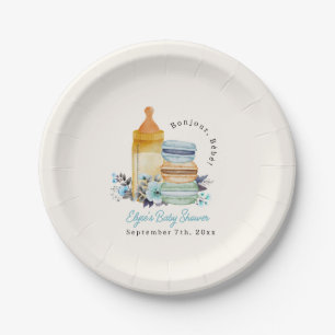 Bonjour Blue Macarons & Milk Boy Babyparty Pappteller
