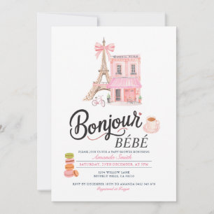 Bonjour Blush Pink französische Babydusche Einladu Einladung