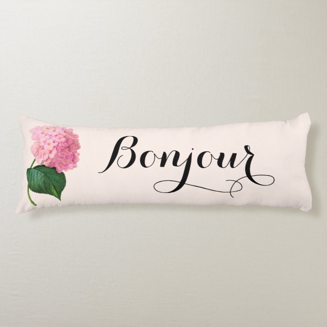 Bonjour Bonne Nuit Pink Hydrangea Kissen (Vorderseite)