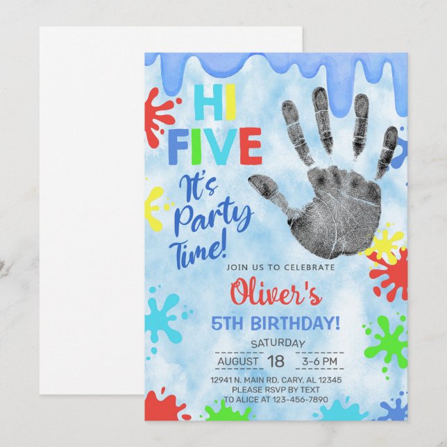 Bonjour cinq, heure de la fête, mince, invitation  (Devant / Derrière)