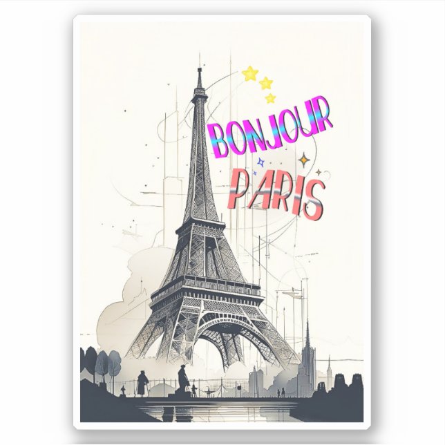 Bonjour Colorful Paris Aufkleber (Vorderseite)