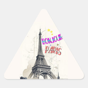 Bonjour Colorful Paris Dreieckiger Aufkleber