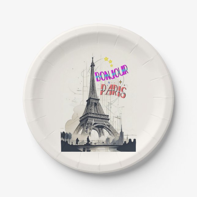 Bonjour Colorful Paris Pappteller (Vorderseite)